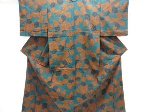 未使用品　枝葉模様織り出し手織り紬着物